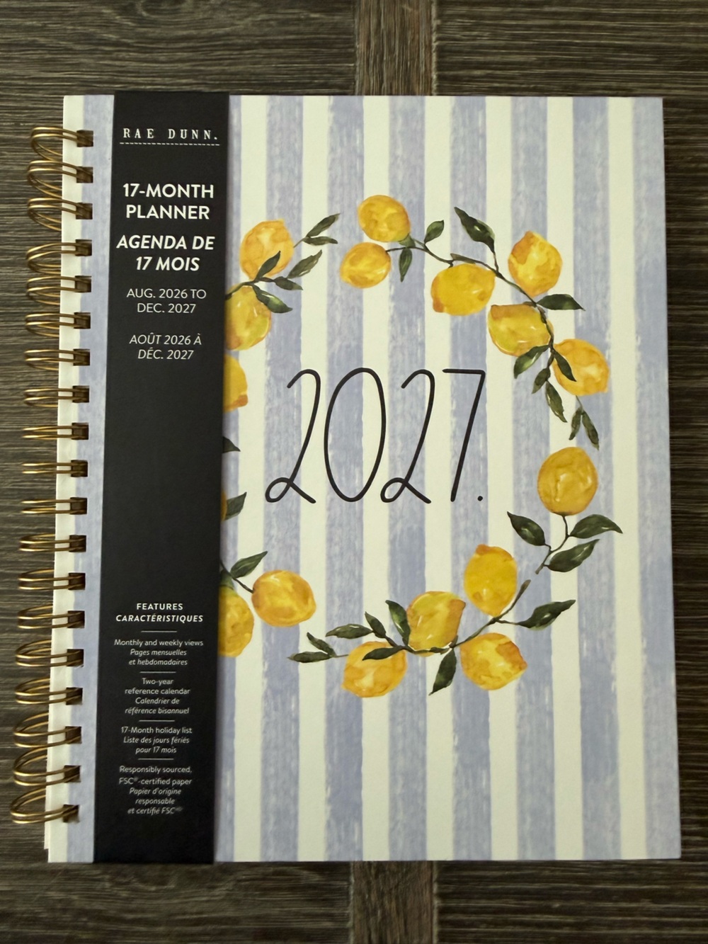 NWT Rae Dunn 17-Month Planner 2026-2027  Lemon Hard Cover Planner